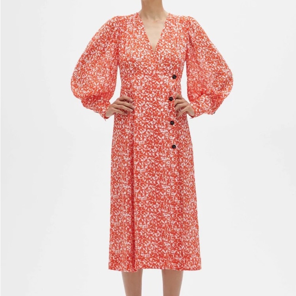 Ganni Printed Crepe Midi Dress